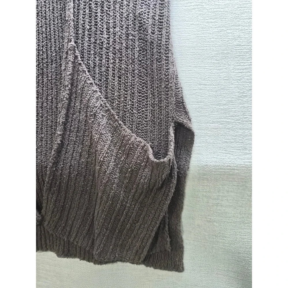 Free People Cardigan Sweater Vest Womens XL Brown Waffle Knit Open Front Winter